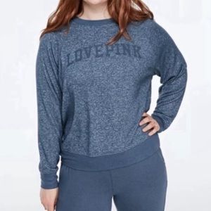 Victorias Secret PINK Sweater Top Pullover Spell Out LOVE PINK Blue
